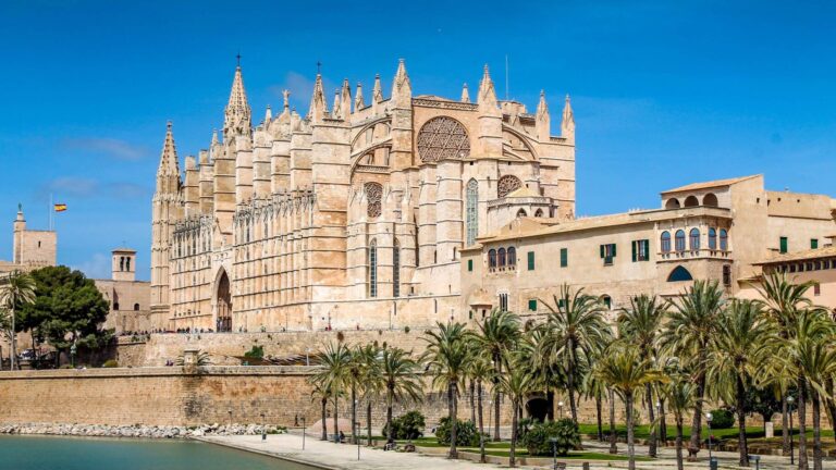 Kathedrale Sanra Maria von Palma de Mallorca mit Palmen